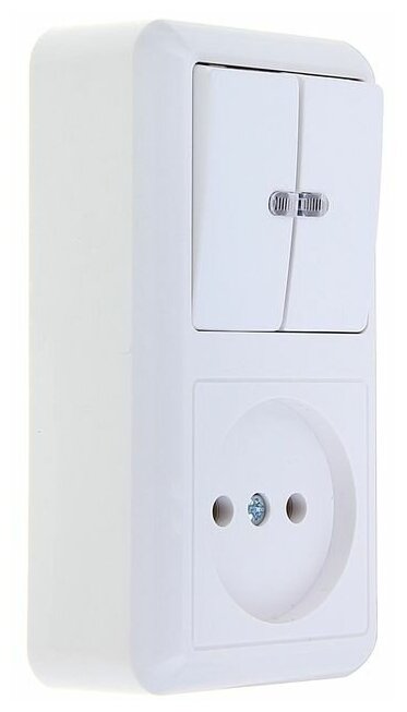 Блок комбинированный ОП БКВР-431 Оптима (2-кл. выкл. с подсветкой + розетка) бел. Кунцево 8063 - фотография № 2