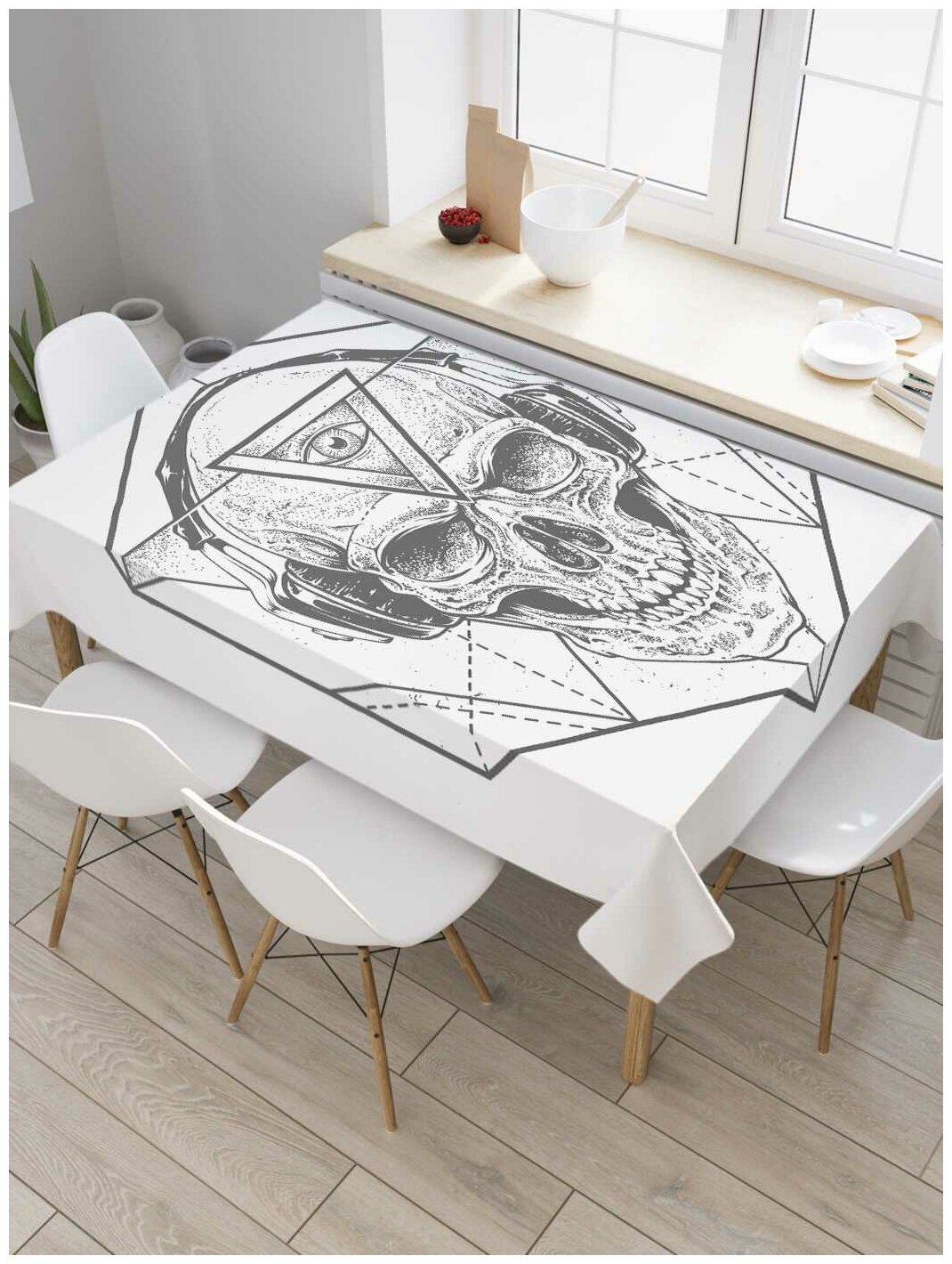 Скатерть прямоугольная JoyArty на кухонный стол "Масонский череп" из оксфорда, 120x145 см