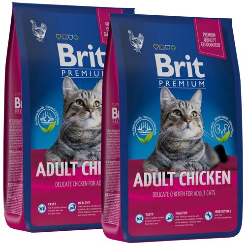 BRIT PREMIUM CAT ADULT CHICKEN для взрослых кошек с курицей (8 + 8 кг) kitcat super premium adult cat no grain chicken