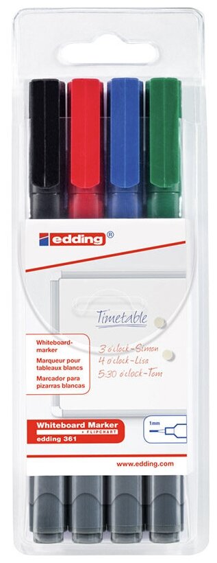 Набор маркеров edding 361, для белых досок, круглый наконечник, 1 мм, 4 штуки 4 цвета