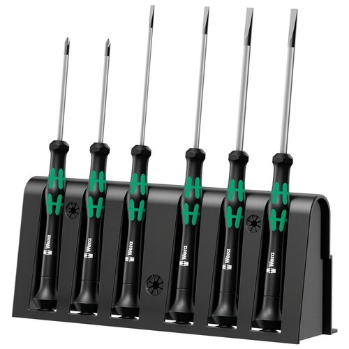 набор отверток wera kraftform micro set 12 sb 1 wera we 073675 Набор отверток для точных работ Wera Kraftform Micro 2035/6 A, 6 предм. черный/зеленый