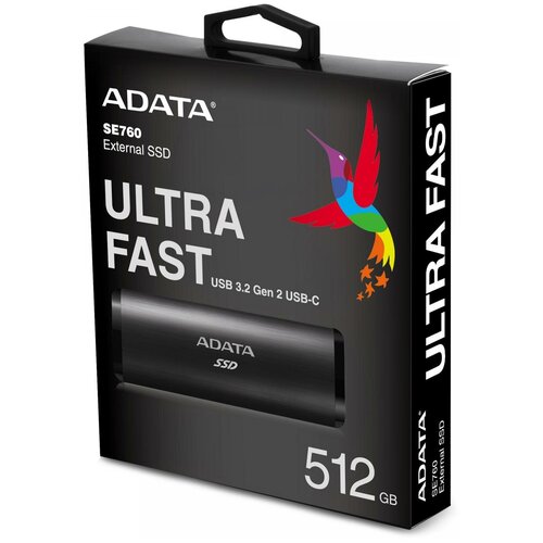 SSD A-DATA Твердотельный накопитель ADATA ADATA 512GB SE760 External SSD USB 32 Gen2 Type-C R1000W1000 Black 938600₽