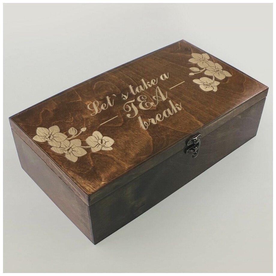 Коробка для чайных пакетиков Чайница из дерева, 4 отделения с узором цветы, растения, tea break - 183 - фотография № 1