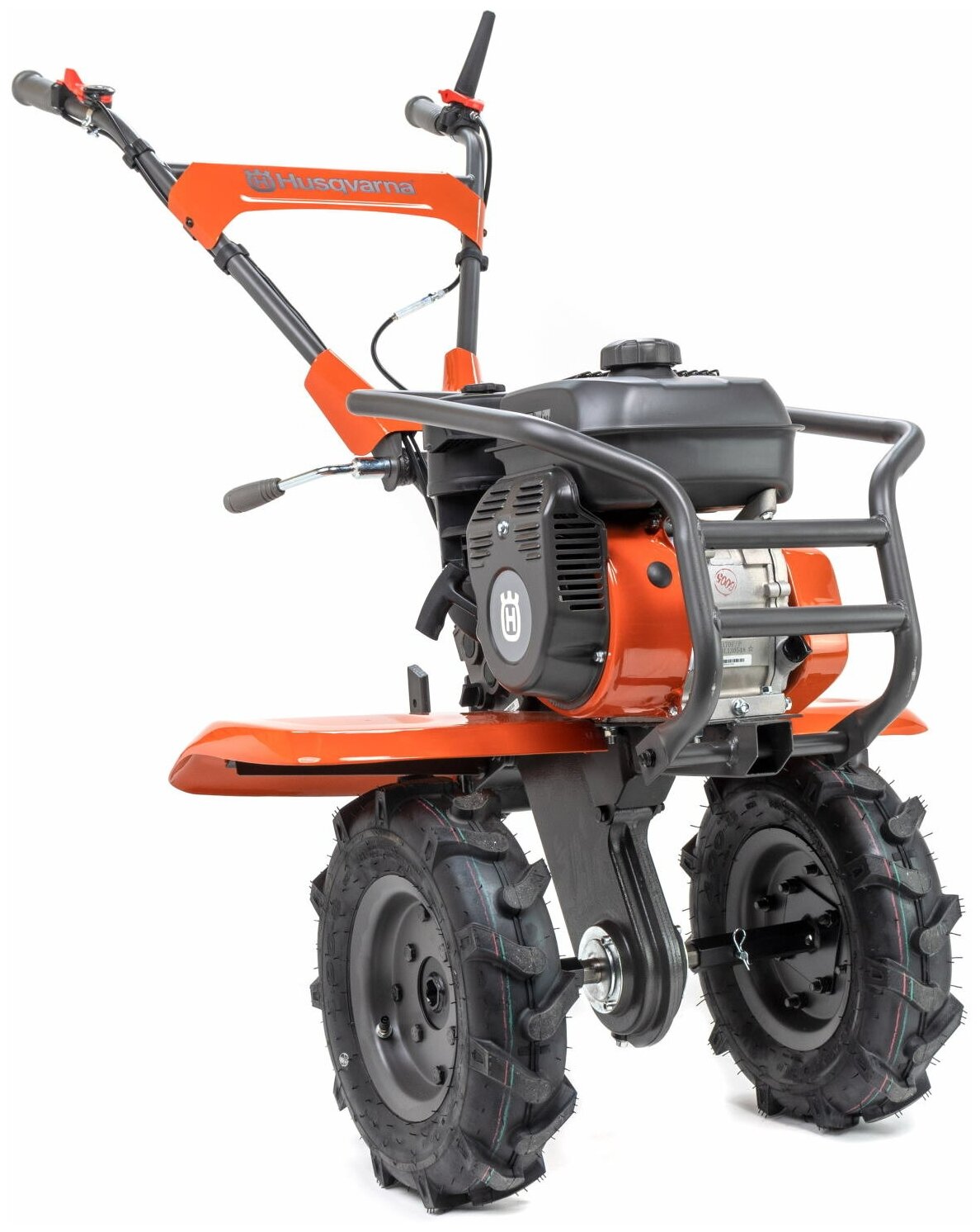 Культиватор Husqvarna TF 338 (212 см³, ном. 3.6 кВт, 2 вперед+реверс, 8 фрез, ширина обработки 95 см, пневмоколёса в комплекте) - фотография № 3