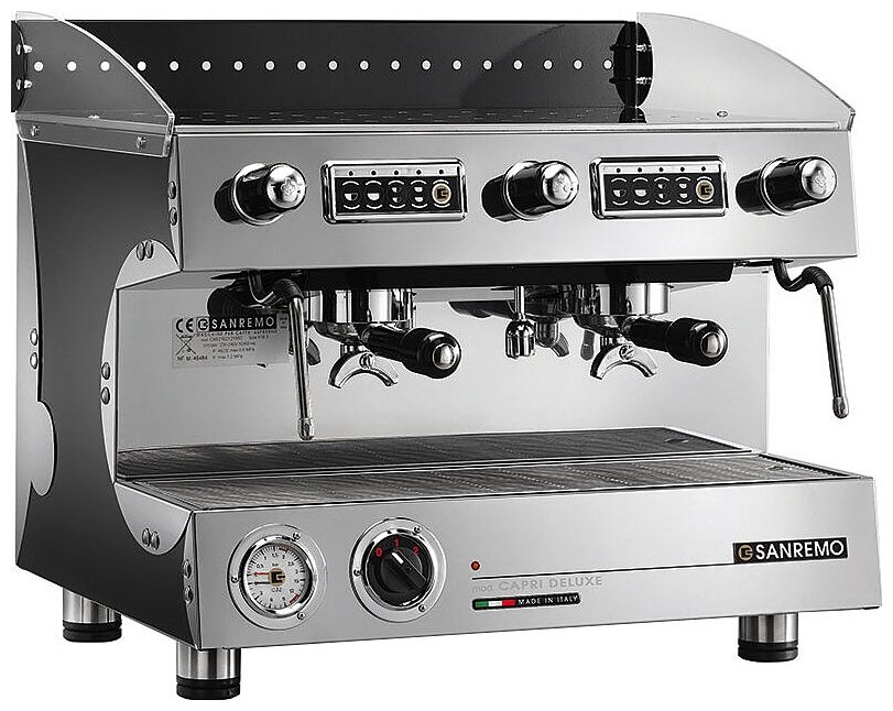 Профессиональный набор: Кофемашина Sanremo Capri SAP DLX 2 гр. чёрная + Кофемолка Fiorenzato F 64 E Grey - фотография № 1