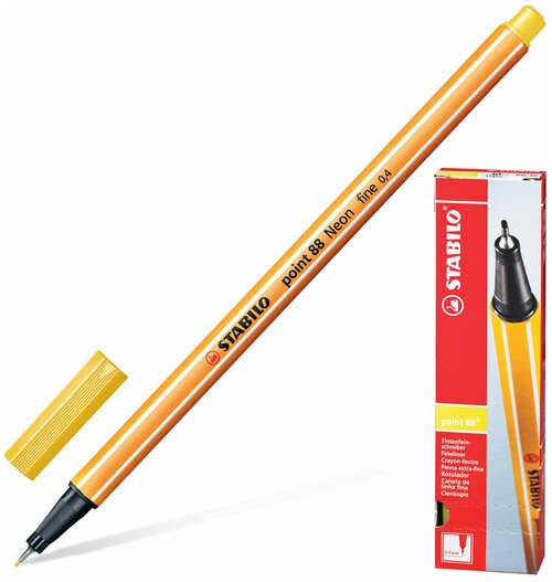 STABILO Ручка капиллярная stabilo point 88 , желтая, корпус оранжевый, линия письма 0,4 мм, 88/44, 10 шт.