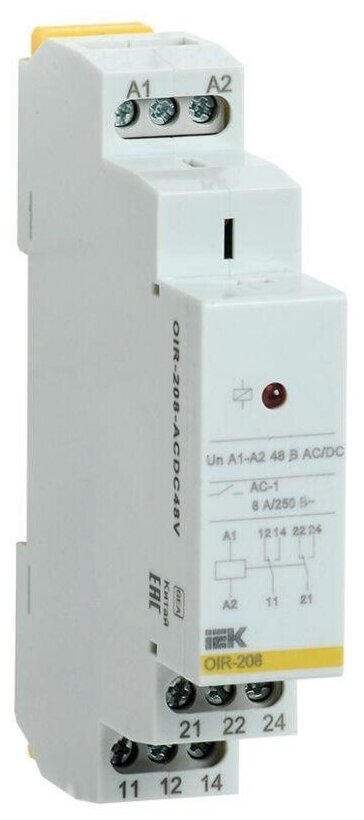 Реле промежуточное OIR 2 конт. (8А) 48В AC/DC, IEK OIR-208-ACDC48V (1 шт.)