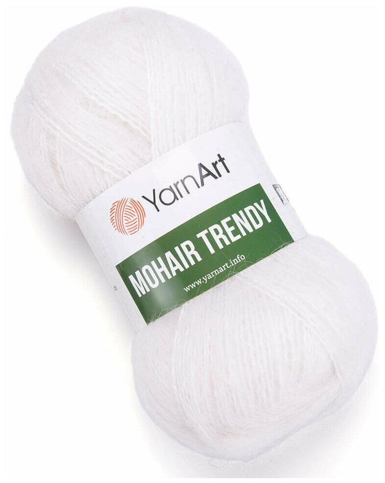 Пряжа для вязания YarnArt Mohair Trendy (ЯрнАрт Мохер Тренди) - 1 моток 101 белый, полушерсть пушистая, 50% акрил, 50% мохер, 220м/100г