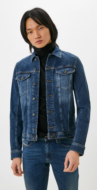 Джинсовая куртка DIESEL, демисезон/лето, силуэт полуприлегающий, без капюшона, карманы, размер S, синий