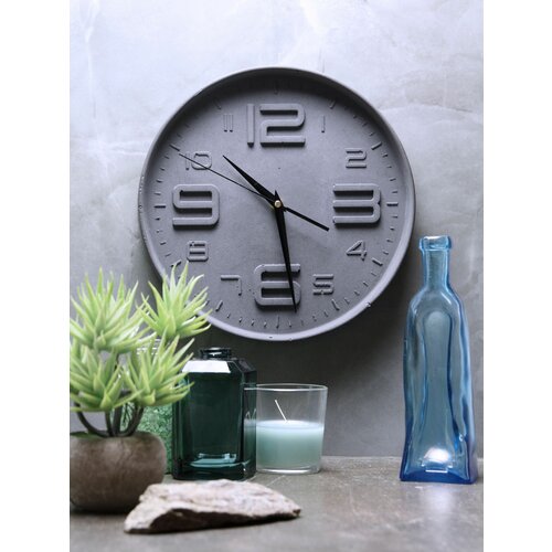 Часы настенные M.A.T.E круглые серые,тип С бесшумные интерьерные лофт, из бетона с плавным ходом на кухню, в гостиную, спальню с крупными цифрами