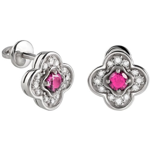 Серьги пусеты BRAU, серебро, 925 проба, родирование, фианит, родолит