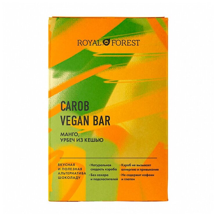 Шоколад ROYAL FOREST Carob Vegan Bar Манго, урбеч из кешью, 50 г - фотография № 1