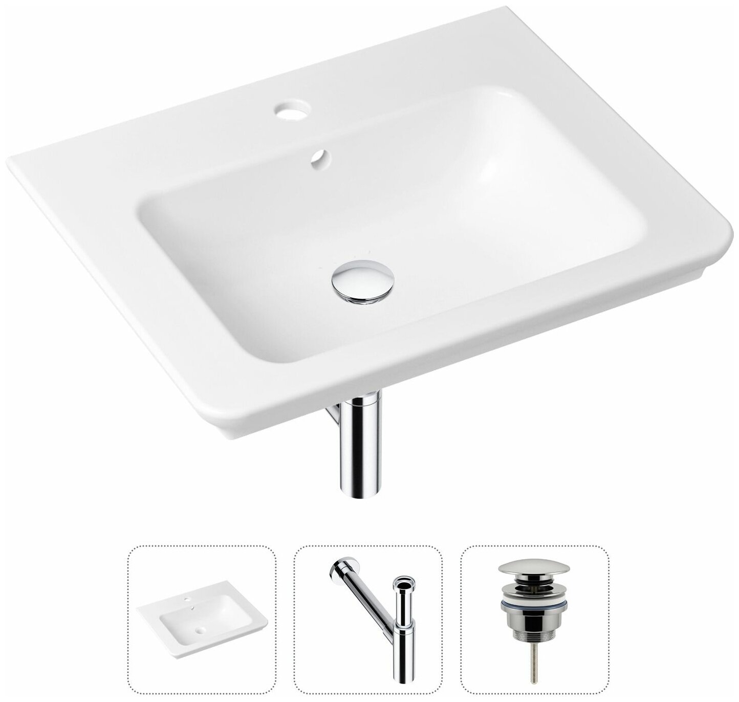 Врезная раковина в ванную Lavinia Boho Bathroom Sink 21520414 в комплекте 3 в 1: умывальник белый, донный клапан и сифон в цвете хром