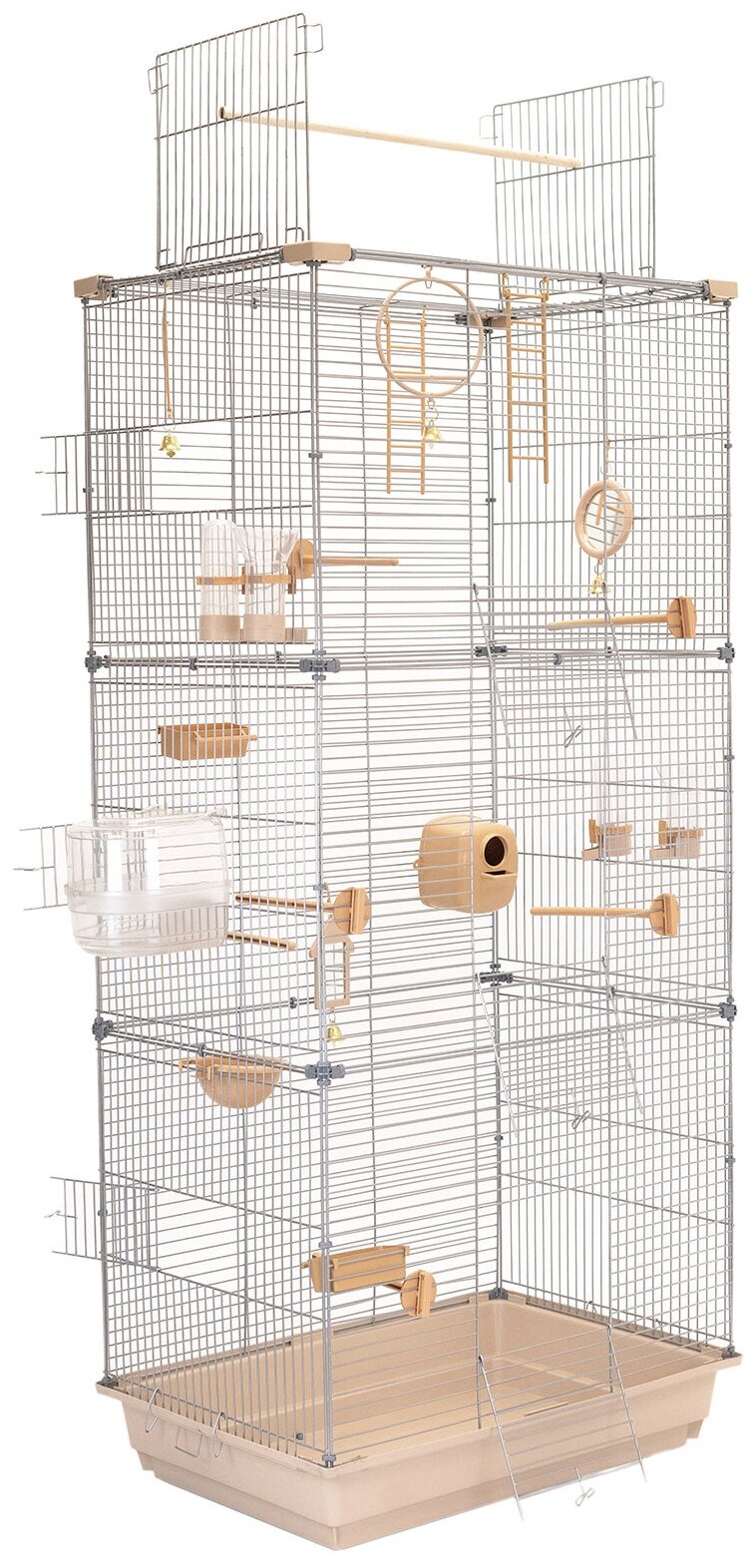 Клетка для птиц 126 х 58 х 40см: для попугая, для канарейки ЛОФТ-3 разборная "PetTails", 3 секции, шаг прута 13мм, бежевая - фотография № 1