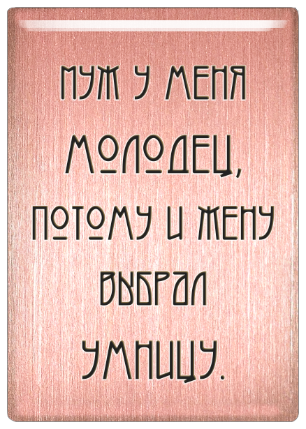 Магнит «Муж у меня молодец, потому и жену выбрал умницу».