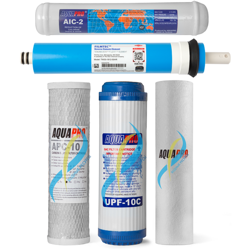 комплект фильтров для систем aquapro ap 600м 6 ступеней Полный комплект фильтроэлементов для AQUAPRO AP-600-LC с мембраной Filmtec (USA) и постфильтром