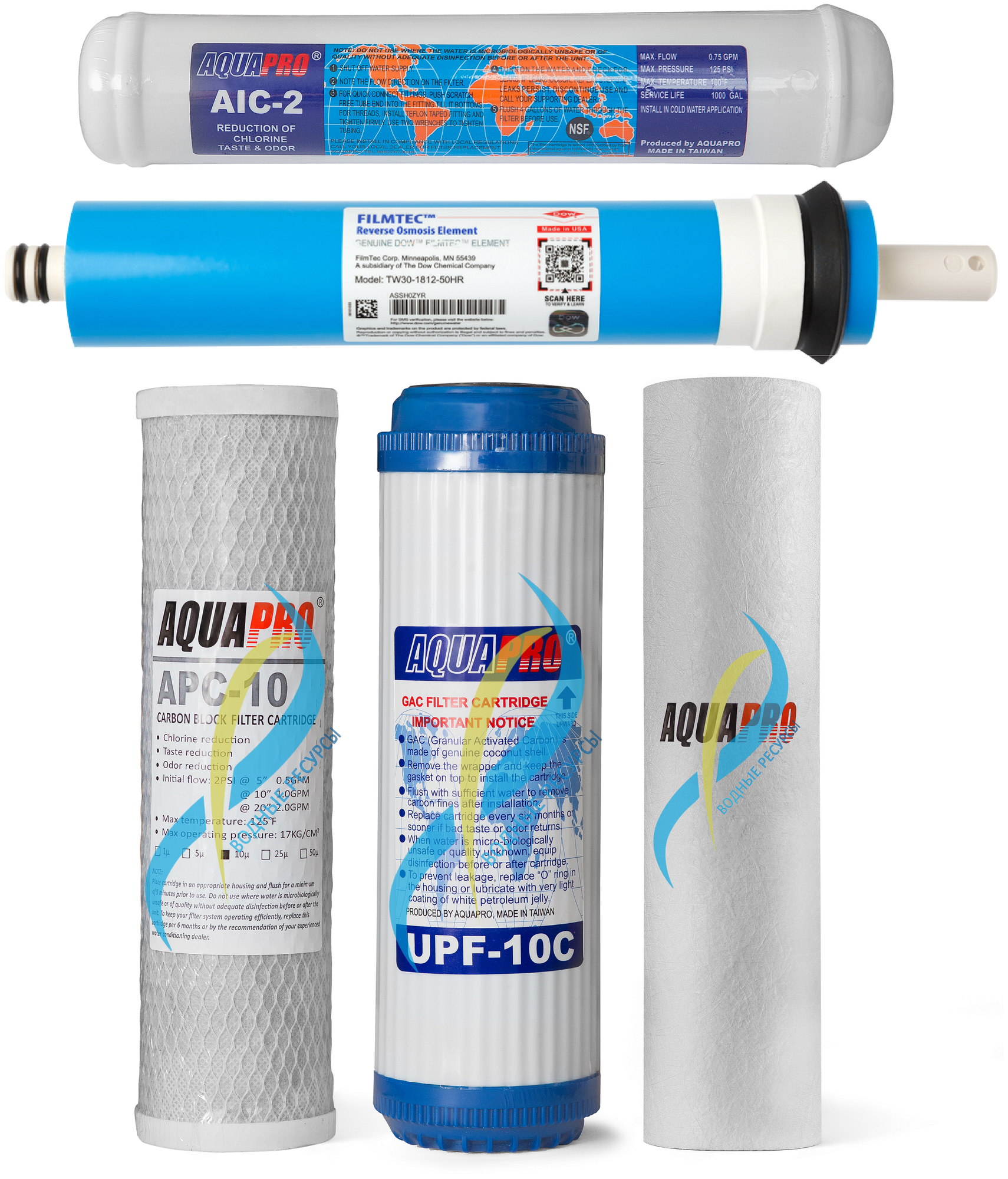 Полный комплект фильтроэлементов для AQUAPRO AP-600-LC с мембраной Filmtec (USA) и постфильтром