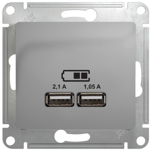 Розетка USB 2-м СП Glossa тип A+A 5В/2100мА 2х5В/1050мА механизм алюм. | код GSL000333 | Schneider Electric (2шт. в упак.)