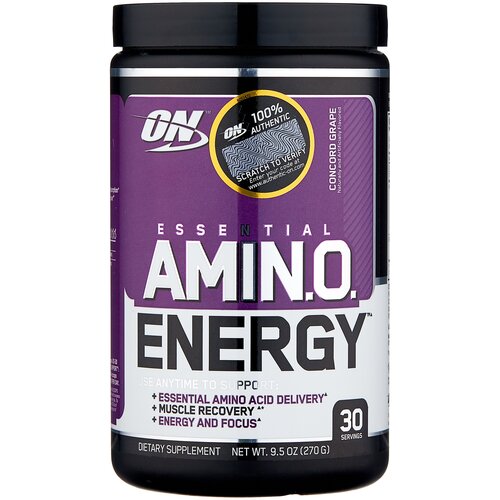 Аминокислотный комплекс Optimum Nutrition Essential Amino Energy, виноград, 270 гр. комплекс аминокислот optimum nutrition essential amino energy orange cooler 270 гр