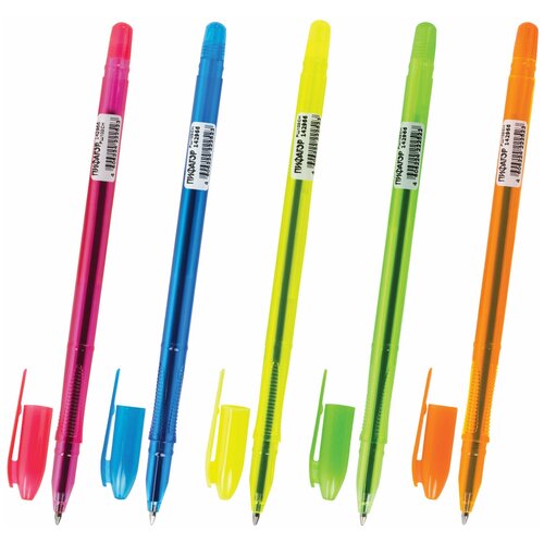 Ручка шариковая масляная пифагор Neon, синяя, корпус неоновый узел 1 мм, линия письма 0,7 мм, 142966