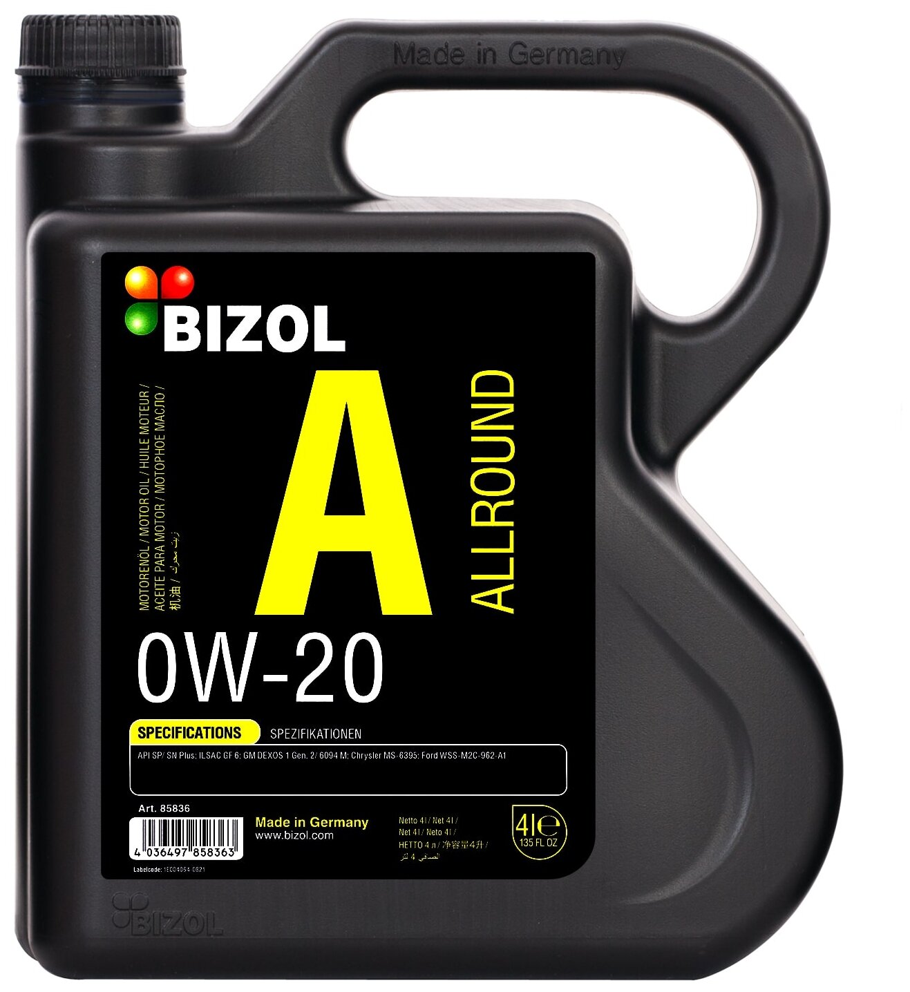 НС-синт. мот.масло BIZOL 85836 Allround 0W-20 SP GF-6A (4л)