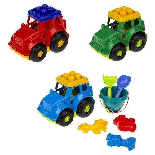 Colorplast Набор Кузнечик №3: трактор, лопатка и грабельки, три пасочки