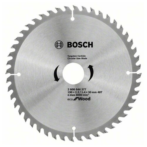 Диск пильный 190 х 30 мм, 48 зубьев, BOSCH Eco for wood, 2608644377