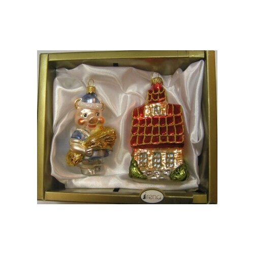 фото Набор елочных игрушек irena co домик, поросенок с соломой 62126, разноцветный, 2 шт.