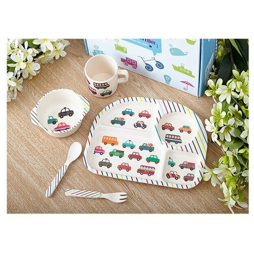 Набор детской посуды из бамбукового волокна Автопарк, в подарочной коробке, 5 предметов набор детской посуды из бамбукового волокна сова