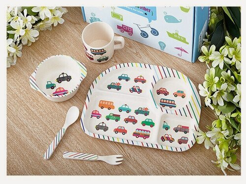 Изображение товара Набор детской посуды из бамбукового волокна Автопарк, в подарочной коробке, 5 предметов