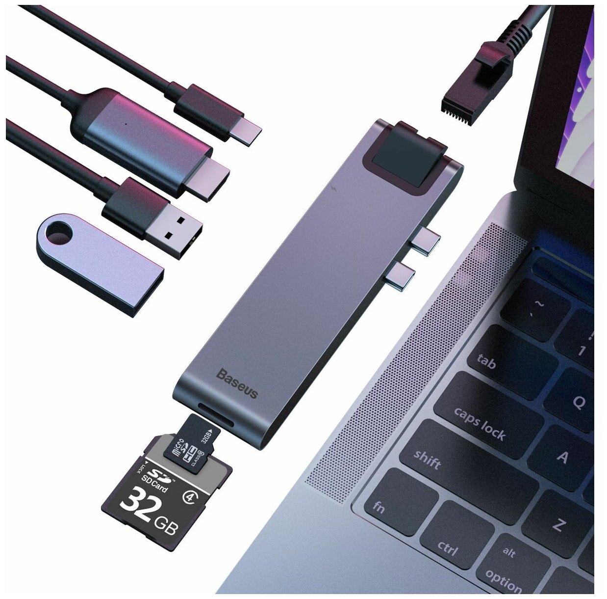 USB-концентратор Baseus (CAHUB-L0G) для MacBook Pro (Deep Grey) - фото №19