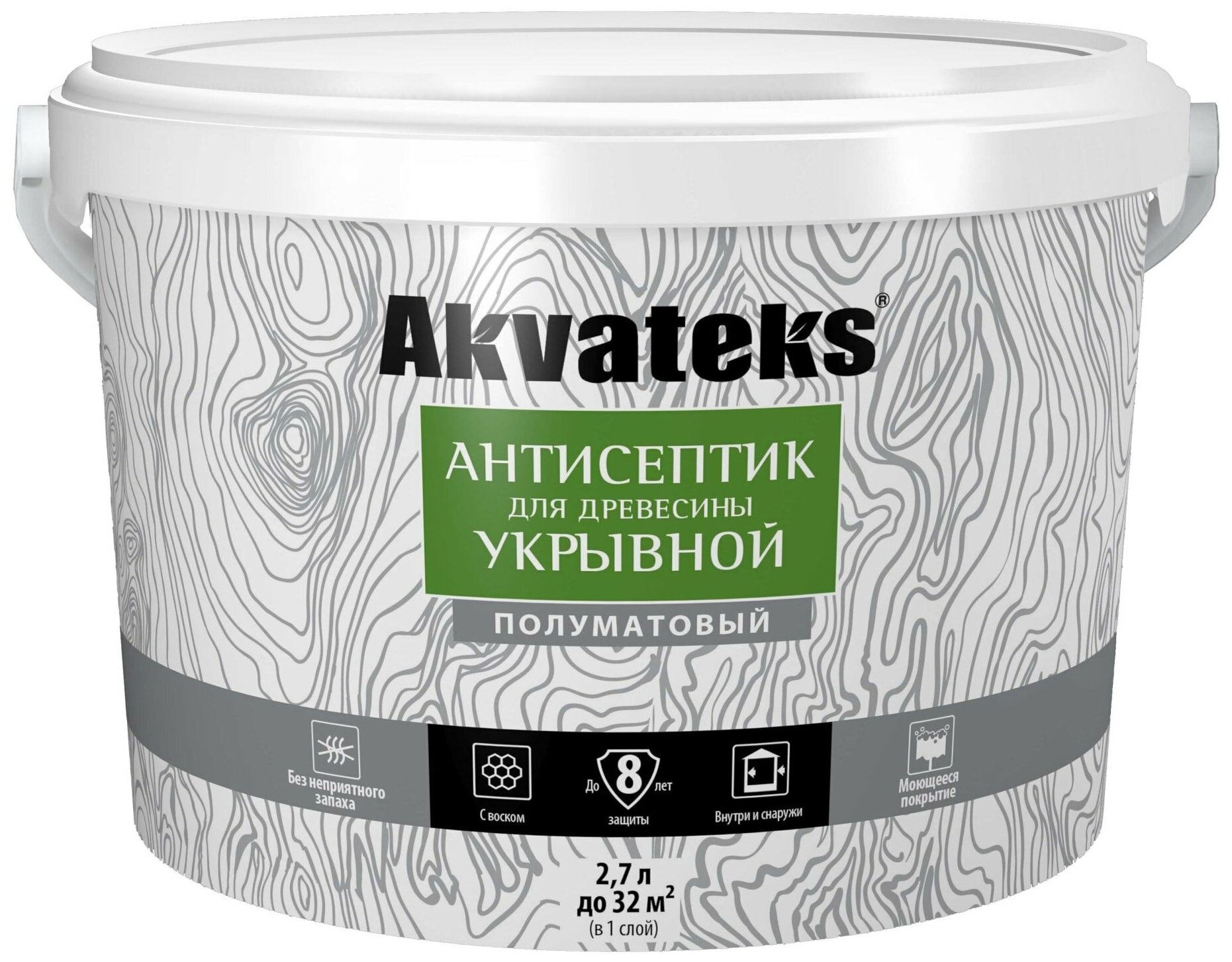 Антисептик Akvateks база A полуматовый белый 2.7 л