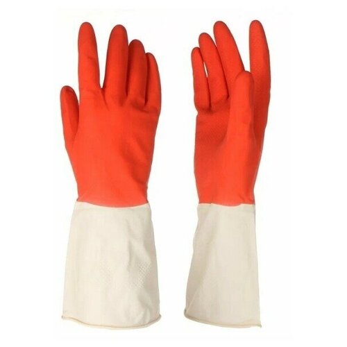 Хозяйственные перчатки латексные, красно-белые L (9)
