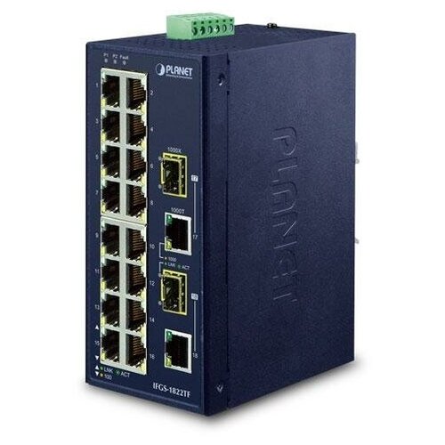 Промышленный Ethernet-коммутатор PLANET IFGS-1822TF 16-портовый 10100TX 2-портовый комбинированный Ethernet-коммутатор Gigabit TPSFP 2791100₽