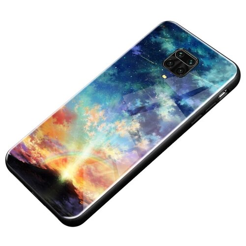 фото Чехол-бампер mypads для xiaomi redmi note 9 на силиконовой основе с закаленным стеклом на заднюю крышку телефона тематика радуга