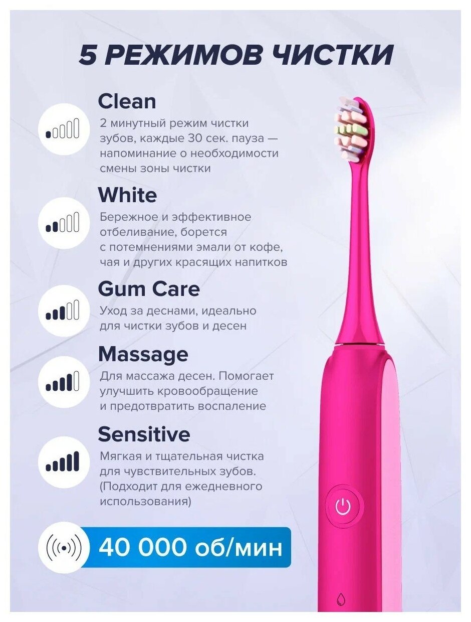 Longa Vita UltraMax зубная щетка для взрослых, арт.B95RP, электрическая, цвет: розовый - фотография № 5