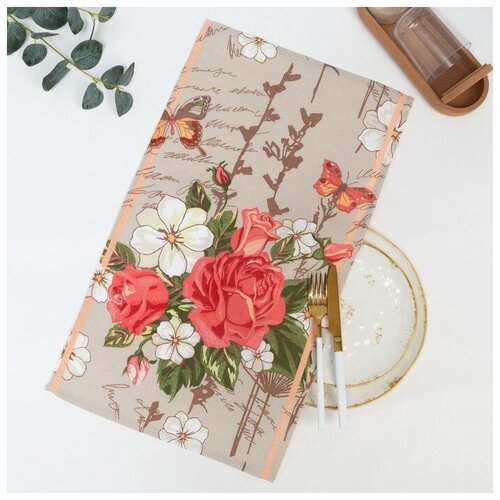 Полотенце 35х60 см, Красные и белые пятна, песочный, вафля, 160 гр/м2, хлопок 100%