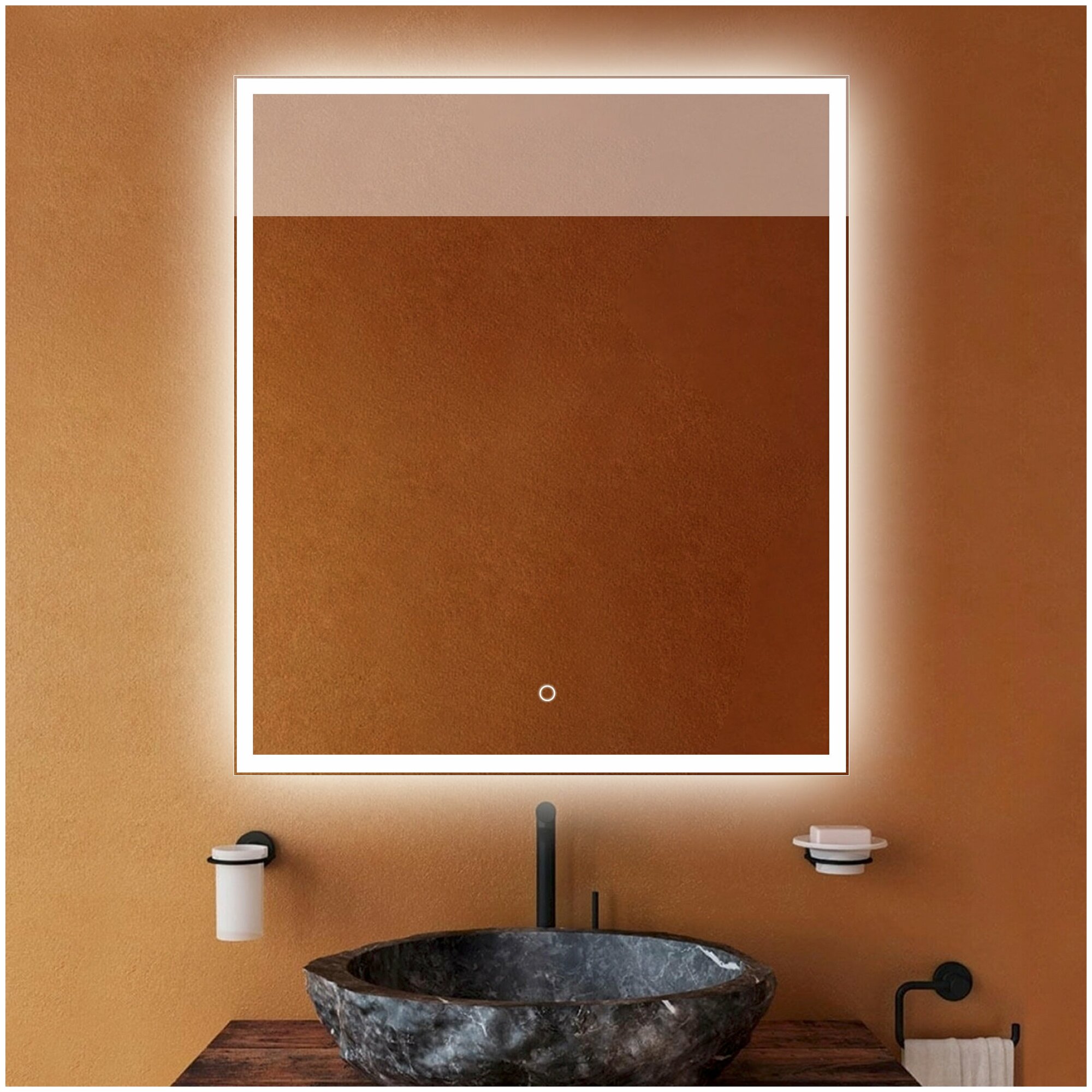 Зеркало "Valled" 70 х 80 см, в ванную комнату с LED подсветкой, настенное зеркало в прихожую для макияжа, зеркало гримерное на стену большое