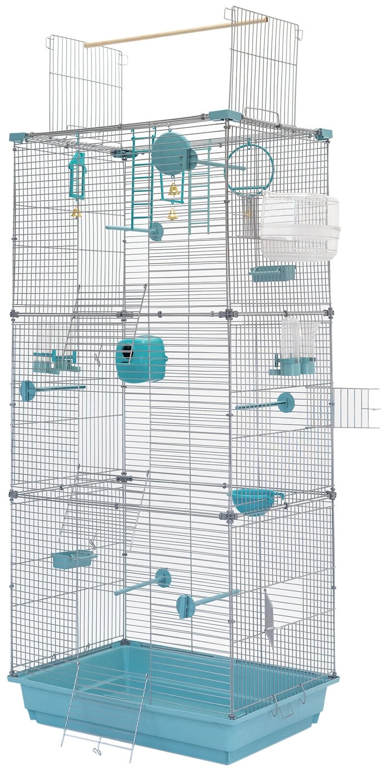 Клетка для птиц 126 х 58 х 40см: для попугая, для канарейки ЛОФТ-3 разборная "PetTails", 3 секции, шаг прута 13мм, бирюзовая - фотография № 1