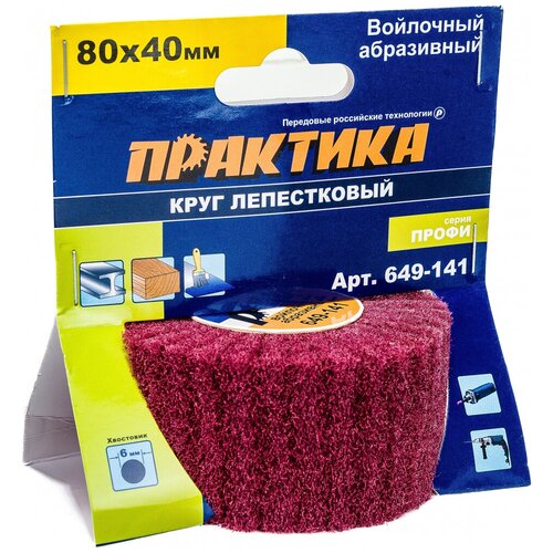 ПРАКТИКА Круг лепестковый с оправкой 80x40мм, войлочный, 649-141 практика круг лепестковый практика 125 22мм войлочный не абразивный 779 226