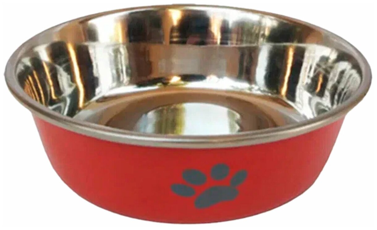 Миска для домашних животных HOMEPET Heavy Лапки 0,45 л металлическая утяжеленная красная