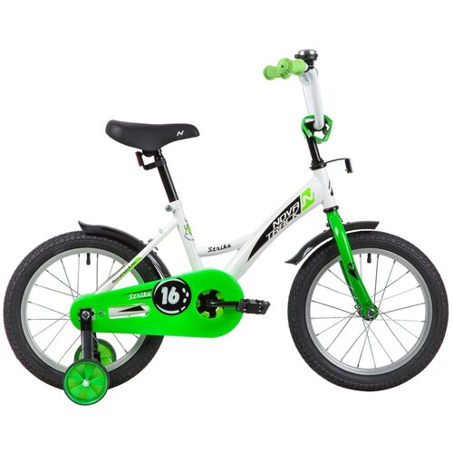 Велосипед NOVATRACK 16 STRIKE белый-зелёный тормоз нож крылья багажник полная защита цепи 708000₽