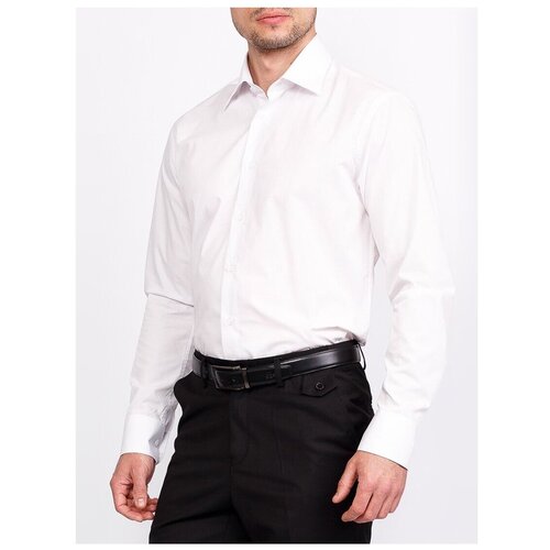 фото Рубашка мужская длинный рукав greg 100/399/white/zv, приталенный силуэт / slim fit, цвет белый, рост 164-172, размер ворота 44