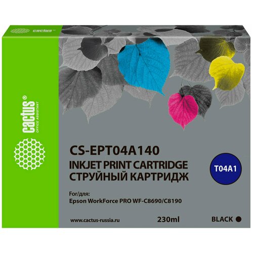 Картридж струйный Cactus CS-EPT04A140 T04A1 черный 230мл для Epson WorkForce Pro WF-C8190, WF-C8690 картридж cactus cs ept04a140 t04a1 черный