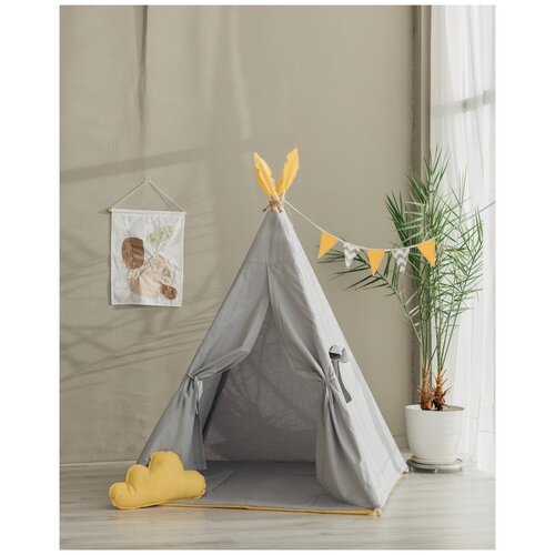 игровая палатка вигвам детский кемпинг с ковриком гирляндой из флажков и подушкой дом снов Детский Вигвам с ковриком и подушкой. Детская игровая палатка. Домик для ребенка