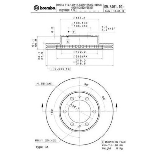 фото Тормозной диск brembo 09.b461.11 для toyota 4runner, land cruiser prado