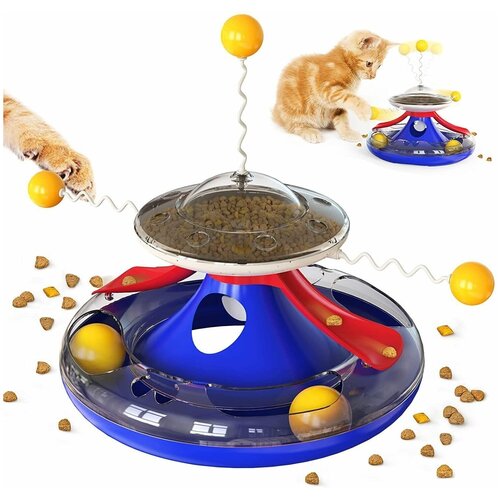 Интерактивная игрушка для кошек котов котят трек с мячиками диспенсером выдачи корма PetLeon синий развивающая