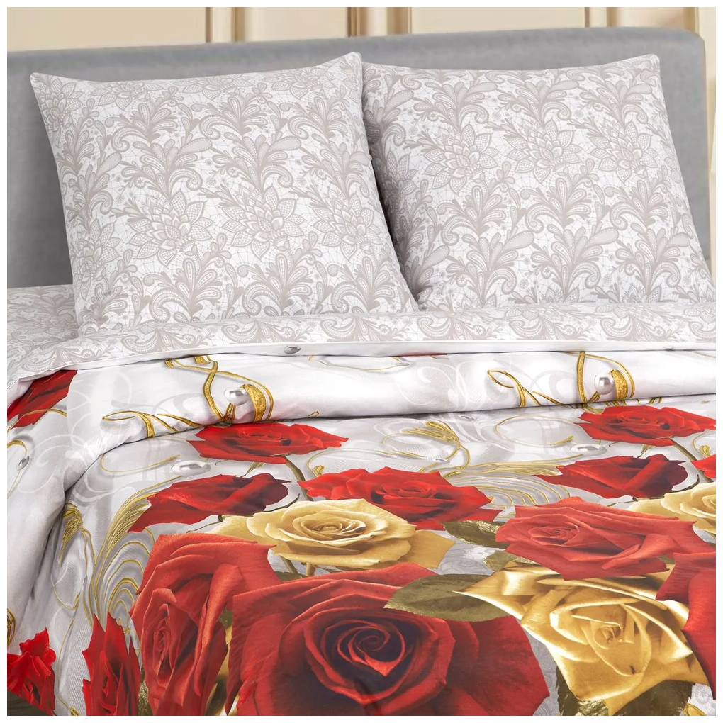 Комплект постельного белья АртПостель, «Каприз» поплин 2 спальный, бежевый, розы