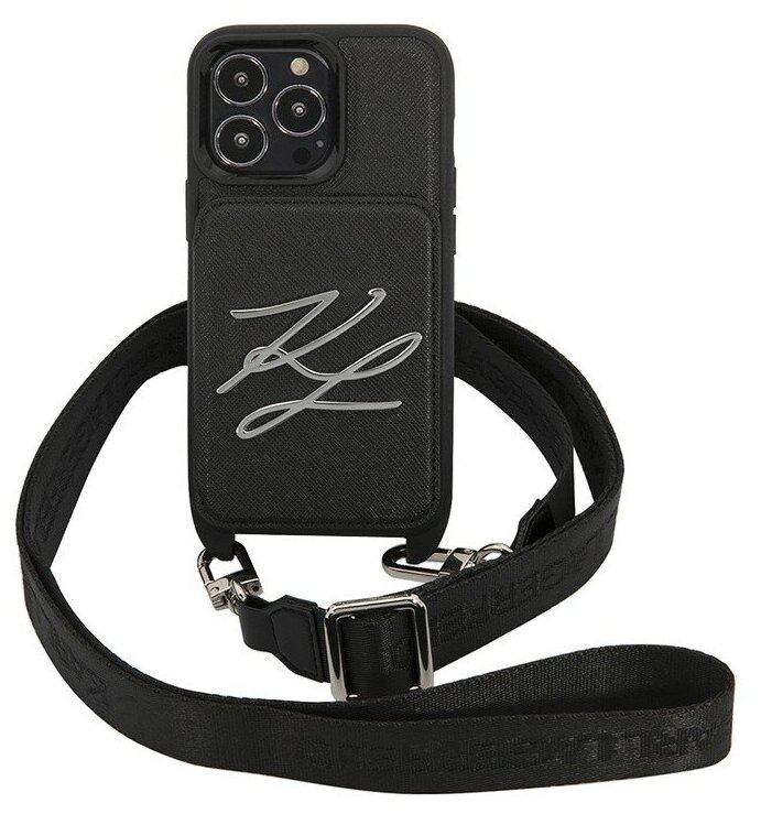 Lagerfeld для iPhone 13 Pro чехол Crossbody cardslot PU Saffiano Autograph Hard Black