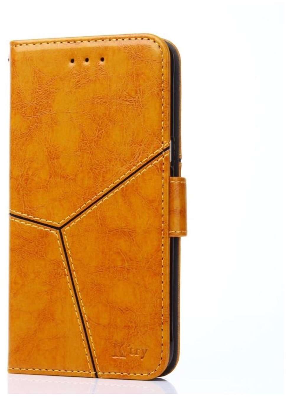 Чехол-книжка Чехол. ру для Samsung Galaxy J4 (2018) прошитый по контуру с необычным геометрическим швом золотой желтый